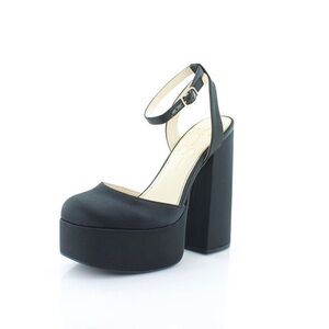 Black satin platforms